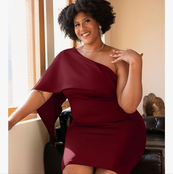 GOBLES Women's Elegant Asymmetrical One Shoulder Cape Bodycon Party Cocktail Mid - Picture 3 of 6